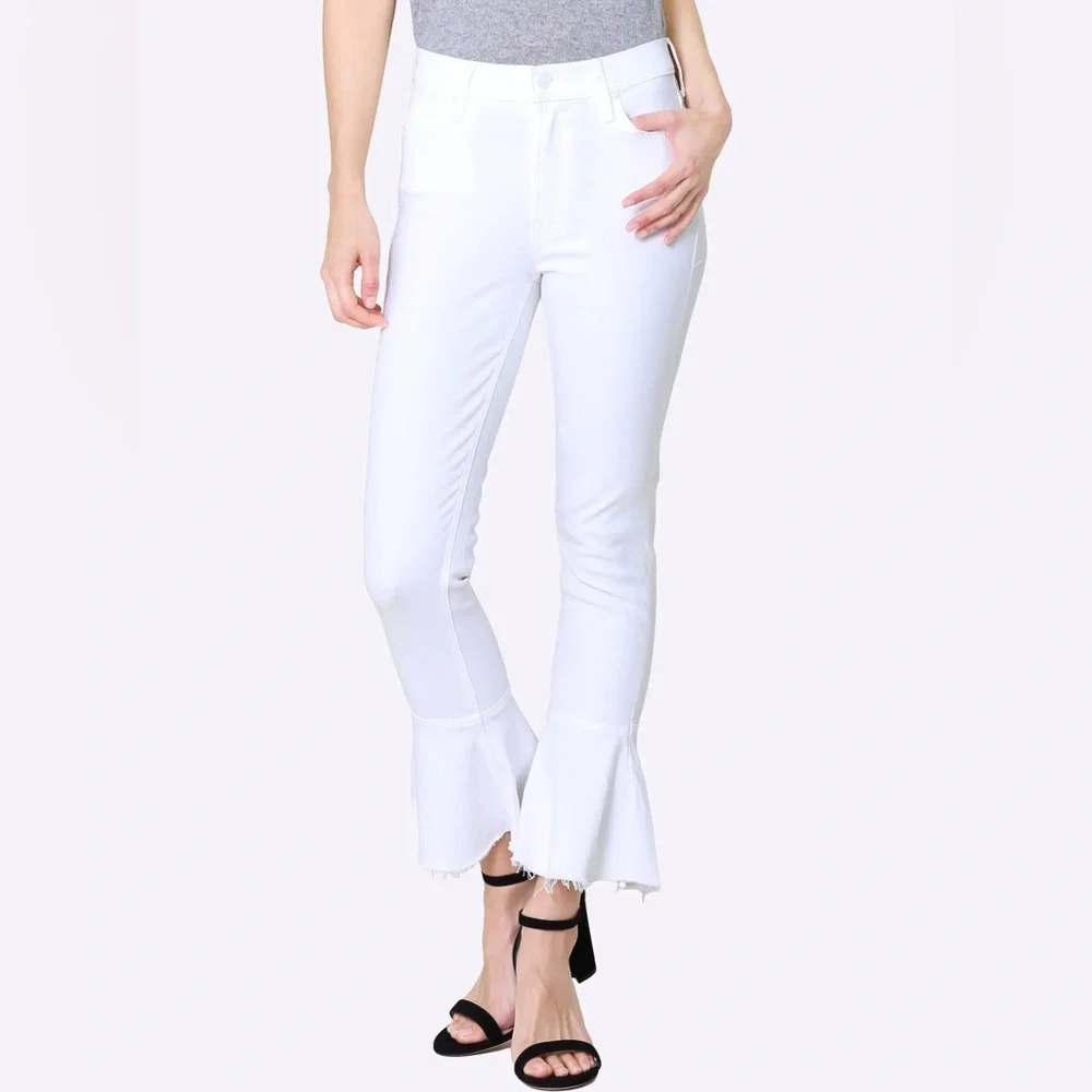 Hayden Cha Cha Flare Raw Hem Cream Jeans Denim Crop Size Small